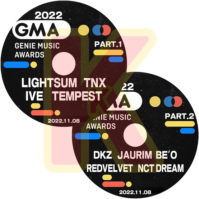 K POP DVD 2022 GMA GENIE MUSIC AWARDS 2022.11.08 2枚 SET 日本語字幕なし LIGHTSUM TNX IVE TEMPEST DKZ JAURIM RED VELVET NCT 年末受賞式 - mono-bee